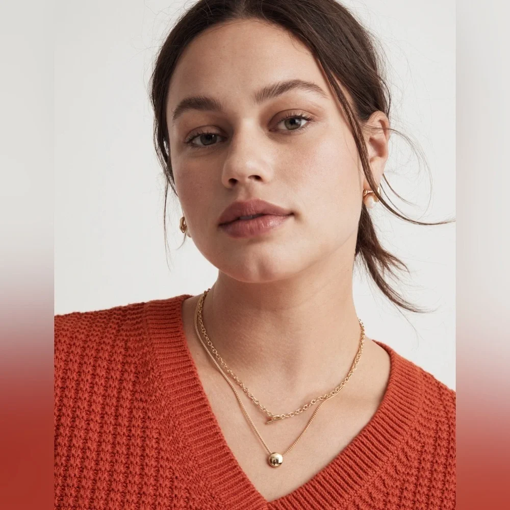 Madewell Two-Pack Toggle Necklace Set in Gold NWT 48$ - Picture 3 of 5